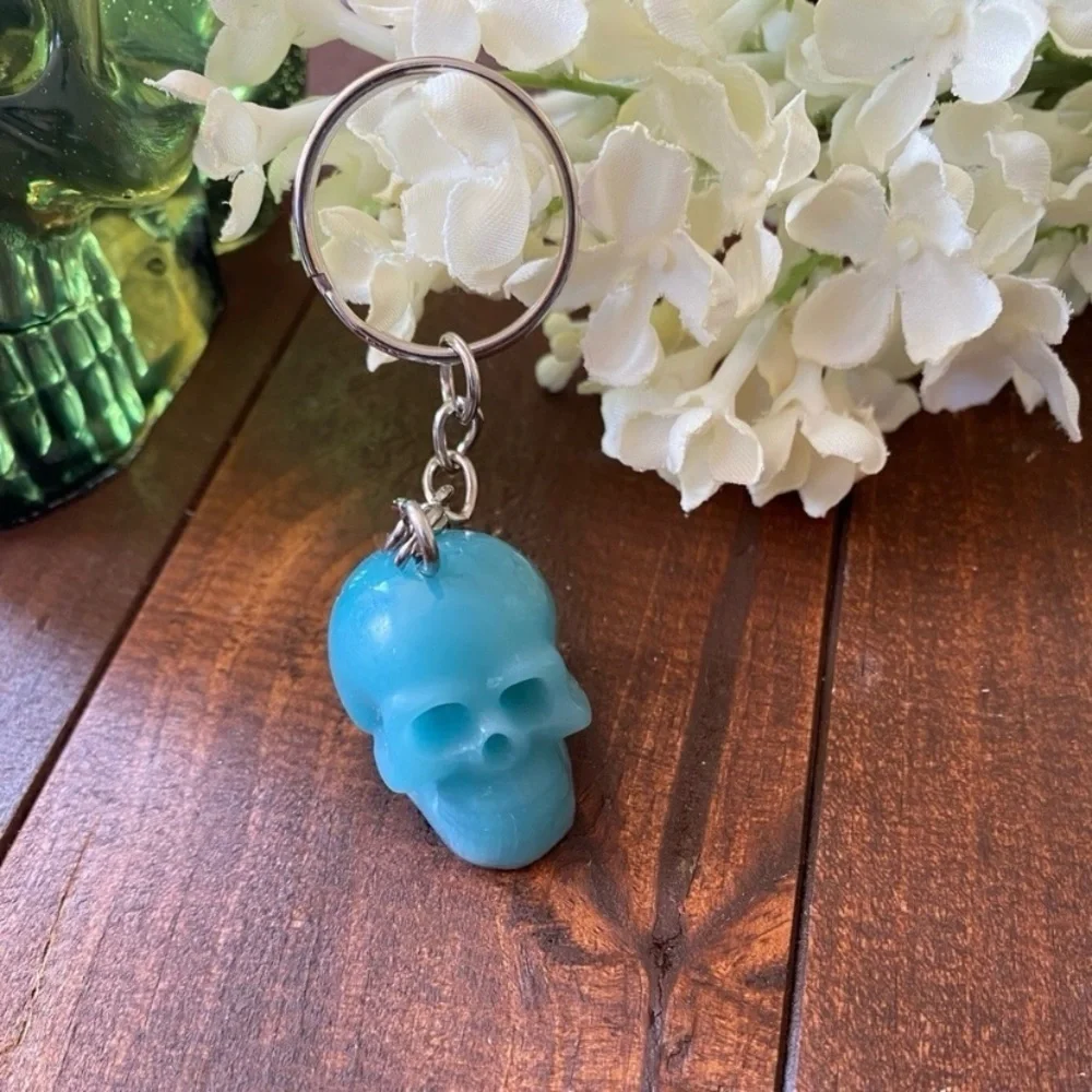 Handmade Resin Skull Keychain 3” Hang Tag Gothic Backpack Bag Charm Lot of 14